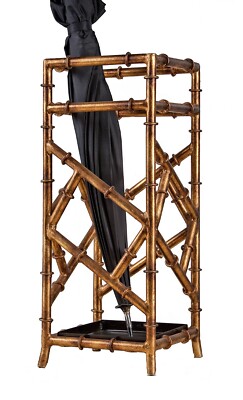 CANTON ANTIQUE GOLD IRON BAMBOO STYLE UMBRELLA STAND