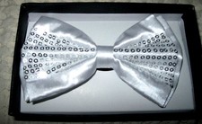 SOLID WHITE SEQUIN SEQUENCE TUXEDO ADJUSTABLE BOWTIE BOW TIE NEW IN GIFT BOX