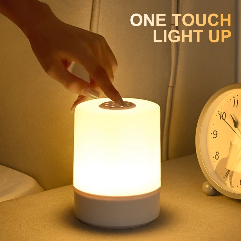Lampe de chevet tactile jaune contre l'encombrement avec chargeur USB et LED