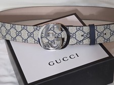 Authentic Gucci Canvas Monogram Belt Silver GG  Size 36
