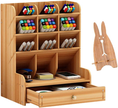Wooden Desk Organizer Multi-Functional DIY Pen Holder Desktop Stationary Easy As