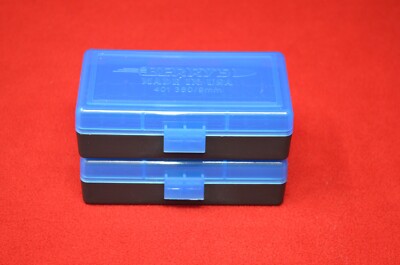 2 x AMMO BOXES BLUE 50 Rounds each of storage 9MM / 380 - FREE SHIPPING