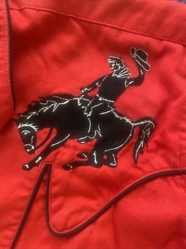 Boys XL Womens S Western Shirt Cowboy Cowgirl Red Embroidered Rodeo Pearl Snaps - Picture 7 of 15