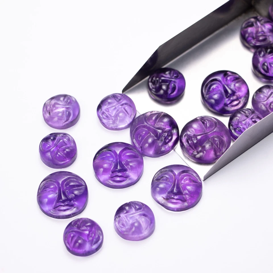 Tallado de piedras preciosas de amatista cara lunar de 15 a 20 mm talla de cabujón cara lunar redonda Foto 3 de 4