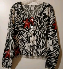 Paradiso L/ S Blouse Or Jacket XL Beaded Hem Brazilian Jungle Print NWT Stunning