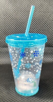 Cool Gear Snow Globe Tumbler w/Lid & Reusable Straw Snowman & Snow Flakes IN7365