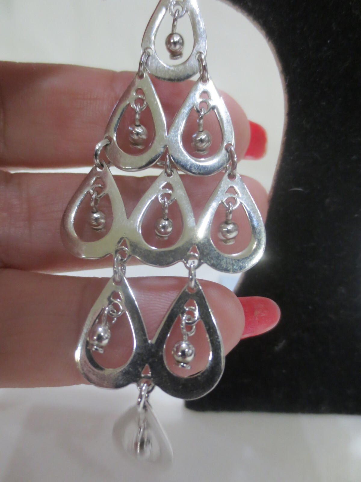 Dangle in Dangle Silvertone Retro Mid-Century Mod… - image 4