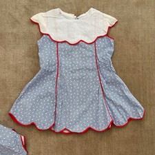 Vintage Red Blue White Scallop Girls Dress and Bloomers Set