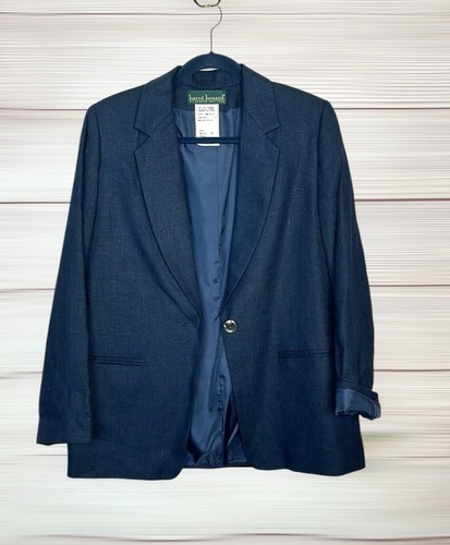 NWT Harve Benard Blue Linen Blazer Single Button Front US 10 Vintage