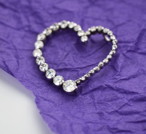 Large clear CZ crystal heart pendant sterling silver - Picture 4 of 6