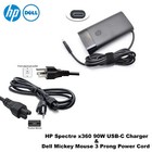 Hp Spectre x360 90W Usb-C Charger & Dell Mickey Mouse 3-Prong Power Cord Combo