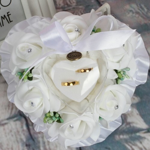 Wedding Ring Pillow Ceremony Heart Shaped Ring Bearer Cushion Wedding Ring Box - Picture 11 of 13