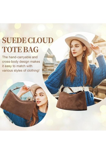Suede Shoulder Bags For Women Crossbody Bag Suede Tote Bag Satchels Coffee - Picture 2 of 7