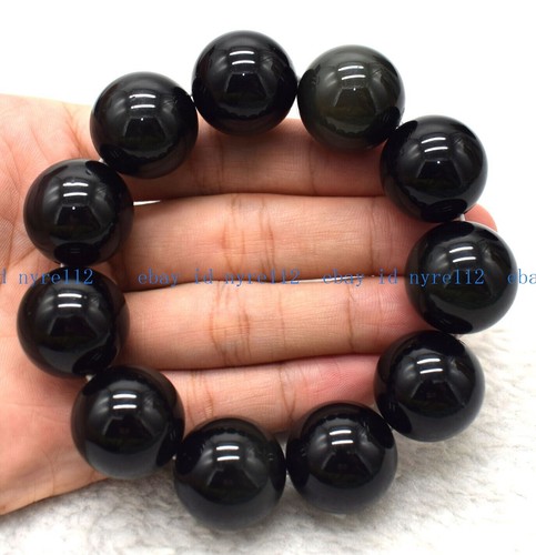 Huge 20mm Multicolor Obsidian Gemstone Round Beads Elastic Bracelet Jewelry 7.5" - Picture 3 of 4