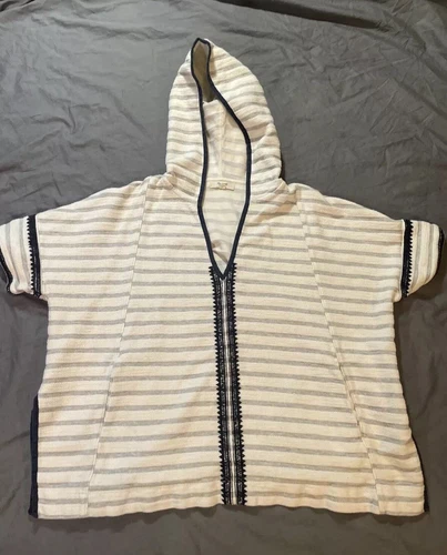 Madewell Hoodie Womens XS/S Cream French Terry Poncho Striped Short Sleeves