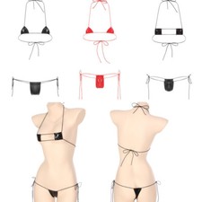 Women's Wet Look Patent Leather Bikini Set 2 Pcs Swimsuit Lace-up Micro Lingerie