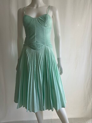 Reiss Womens Dress Fit & Flare Panel Inset Pleated Mint Green Size 8 | eBay