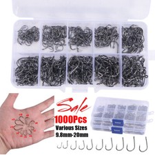 1000pcs Fish Hooks 10 Sizes Fishing Black Silver Sharpened With Box Quality Set