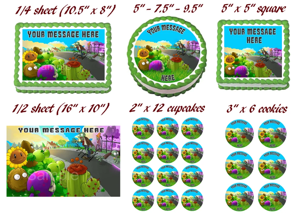 PLANTAS VS ZOMBIES Comestible Pastel Topper Imagen Fiesta Decoración Foto 2 de 2
