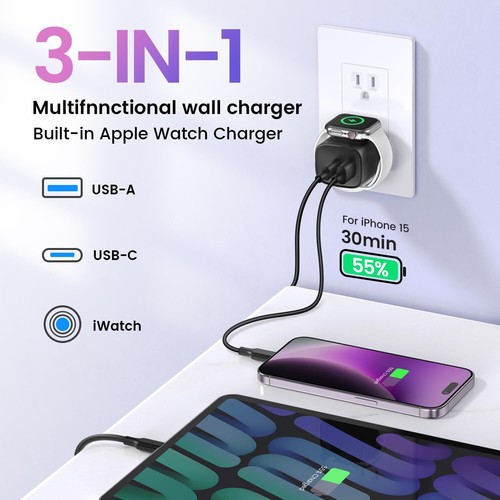 for Apple Watch Charger with 20W Fast Charging Block, 3 in 1 PD USB C Wall Ch... - Zdjęcie 3 z 9