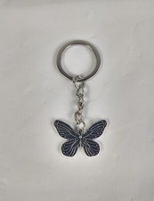Silver Tone Metal Keychain Keyring Butterfly Insect Small Whimsical