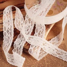 1"x25 Yards White Elastic Floral Lace Ribbon Decorating Crafts Sewing