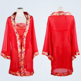 Womens Sleepwear Set Sexy Lingerie Doudu G-string Gown Sheer Kimono Nightgown