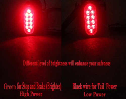 4 Red Oval 6" FLANGE SURFACE MOUNT LED Turn Stop Light Trailer Truck Waterproof - Foto 5 di 7