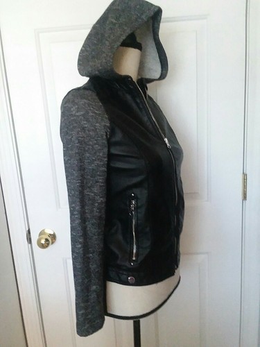 SO Faux Leather Jacket Girls 14 With Detachable Hood Black With Pockets - Picture 2 of 9