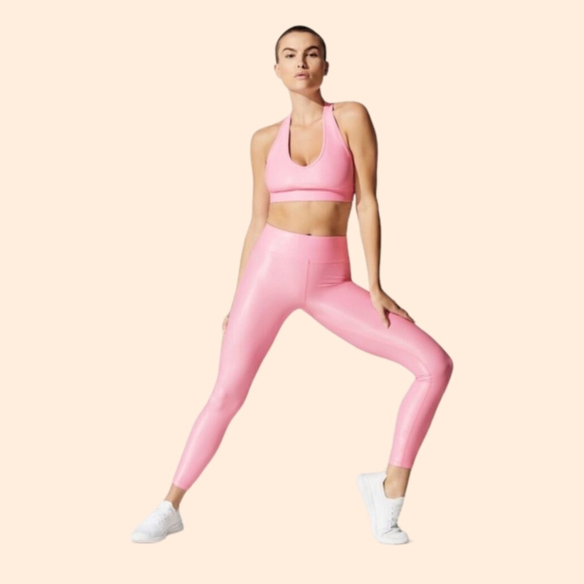 Carbon38 Flamingo Pink Gloss Leggings Set Workout