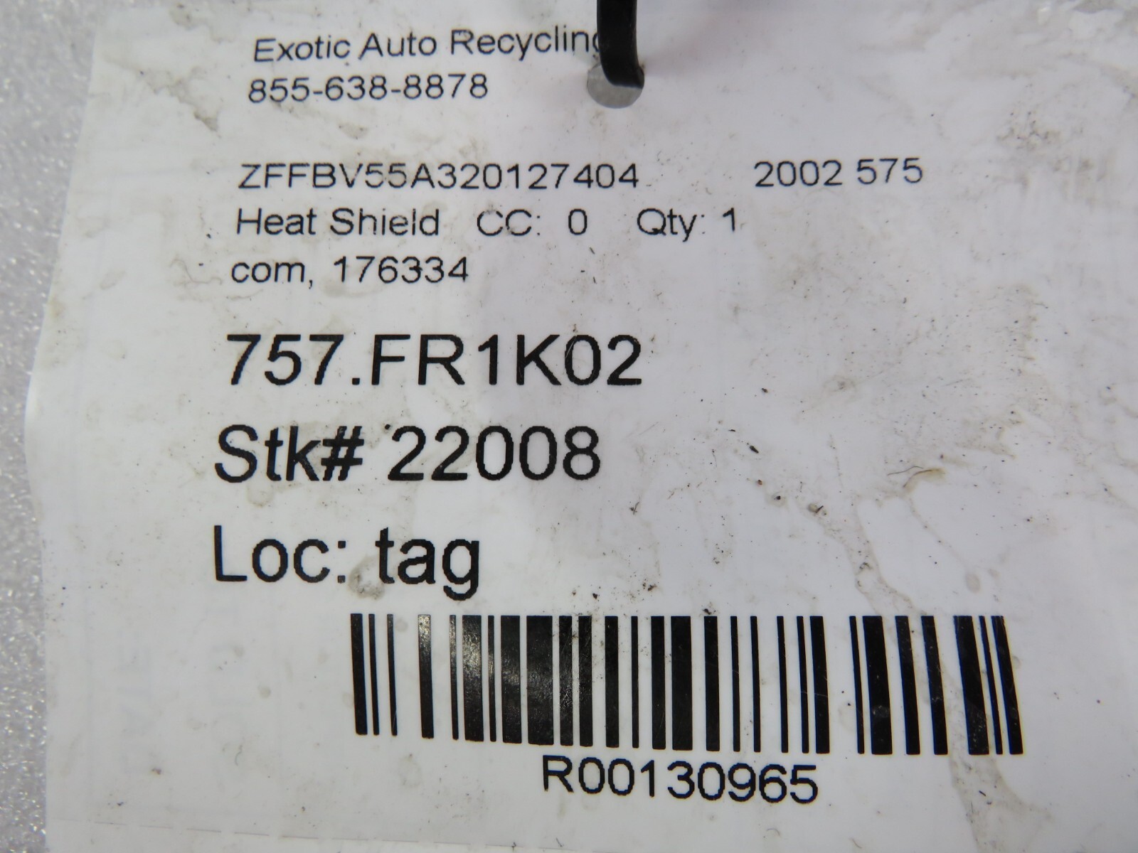 Ferrari 575, 550, 612, 456, AC Compressor Heat Shield, Used, P/N 176334