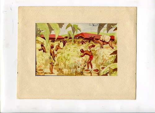 Antique Drawing Original signed Fernand MAJOREL Man, Fields, Africa, Banana - Picture 8 of 8