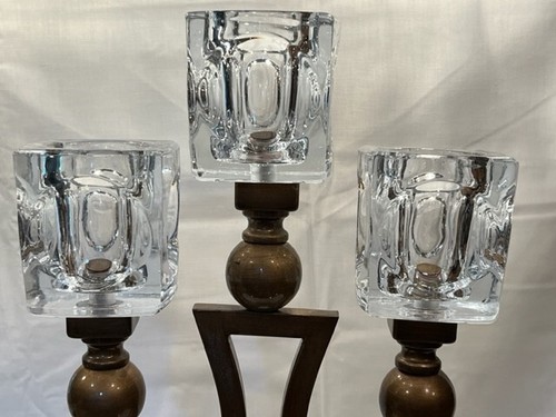 Austin Candelabra Clear Glass Candle Holders Metal Base Antique Brass Finish Vtg - Picture 2 of 7
