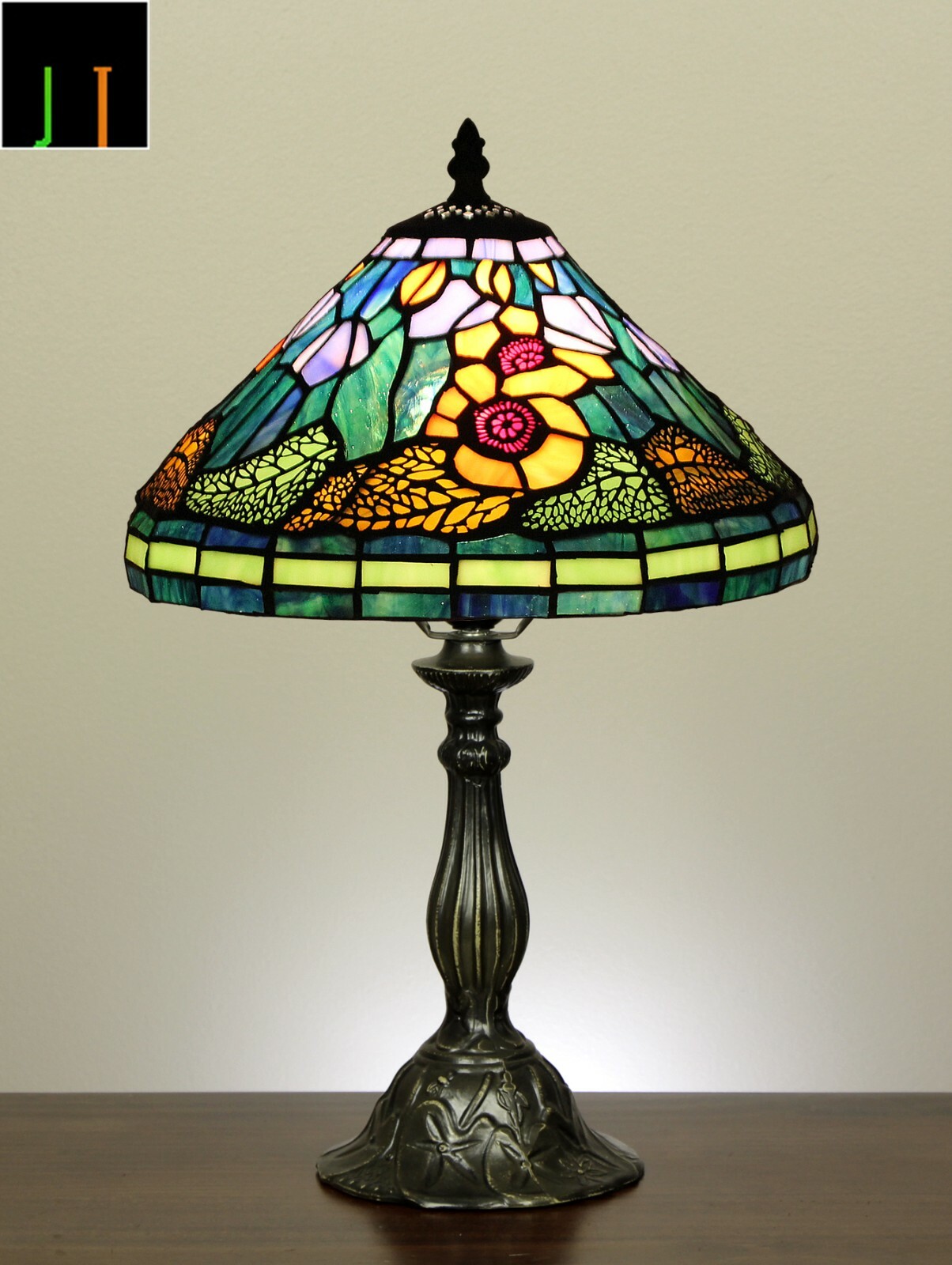 New Arrival JT Tiffany Stained Glass Floral 12 Inch Bedside Table Lamp Lighting