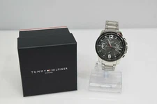 New Tommy Hilfiger Silver Stainless Steel Black Dial 1791472 $175 Watch