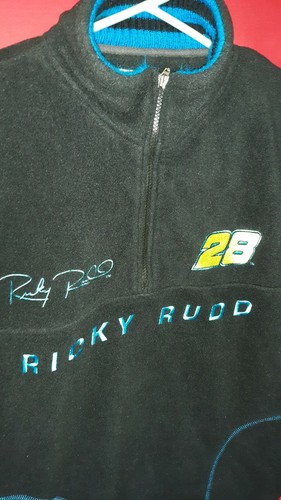 Chase Authentics Nascar Fleece Pullover Mens size M black Ricky Rudd #28 vtg - Picture 2 of 7