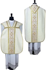 Fiddleback CHASUBLE  Roman vestment Stole Chalice Veil Maniple Burse ecru velvet