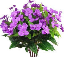 4 Pcs Artificial Flowers Outdoor Impatiens UV Resistant Silk Impatiens Flower...