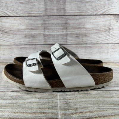Birkenstock White Two-Strap Slide Sandals Amazon.com | Birkenstock, White, 8 US Women/6 US Men | Slides main image 2