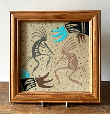 Vintage Navajo Sand Painting Kokopelli Yei Signed Southwest Native American Art