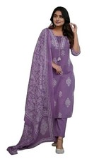 Women's Pure Cotton Printed with Handwork Kurta with Pants and Dupatta Set