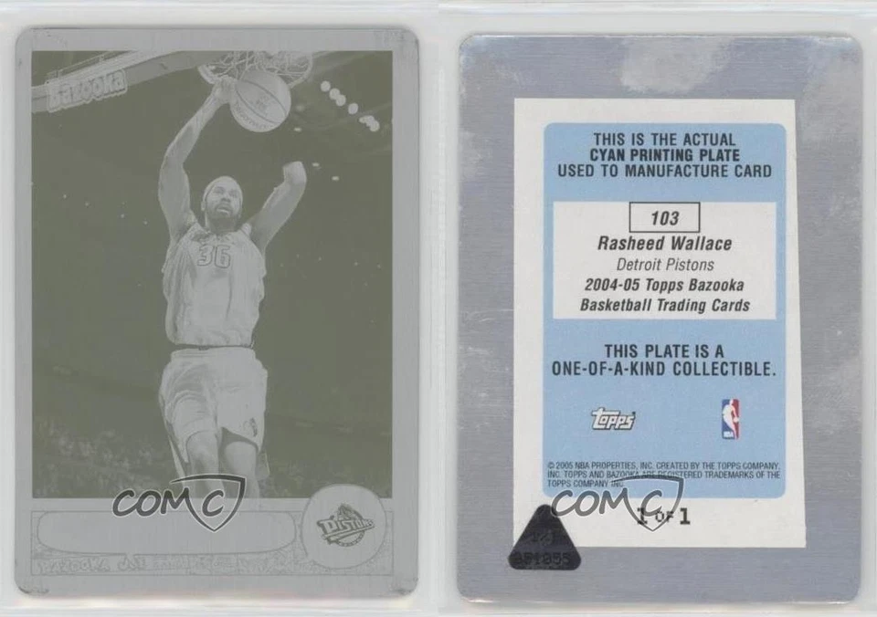 2004-05 Topps Bazooka Printing Plate Cyan 1/1 Rasheed Wallace #103 2b6 - Image 3 of 3
