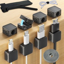 8 Pack Magnetic Cable Clips  Premium Cord Holder for Nightstand  Cord Black