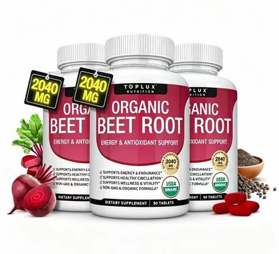 Toplux Organic Beet Root 2040mg 90 Tablets 1/2/3 Pack Energy Circulation Support