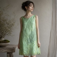 Express Green Blue Illusion Sleeveless Sheath Fairycore Embroidered Dress 9/10