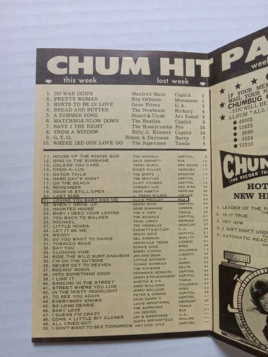 Gerry&the Pacemakers,billy J. Kramer Maple Leaf Gardens Concert 1964 Chum Chart - Picture 3 of 8