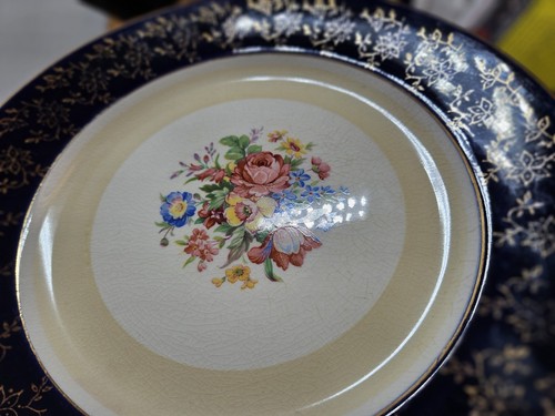 2 VINTAGE ENGLISH FLORAL PLATES AYNSLEY & ROYAL HARVEY COBALT BLUE & FLOWERS - Picture 21 of 24