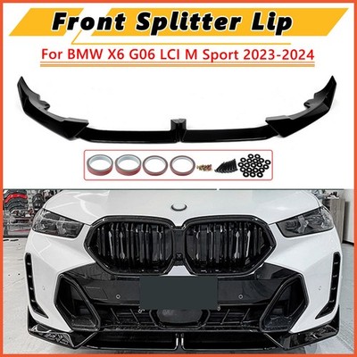 Front Spoiler Lip Splitter For BMW X6 G06 LCI M Sport 2023-2024 Glossy Black