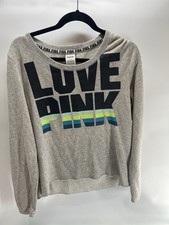 Victoria's Secret Love PINK Slouchy Crew Pullover Sweatshirt Gray Size Large
