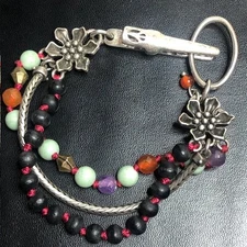 9351 Lucky brand Beaded Multi strand Metal Bracelet Flower Charm clip close